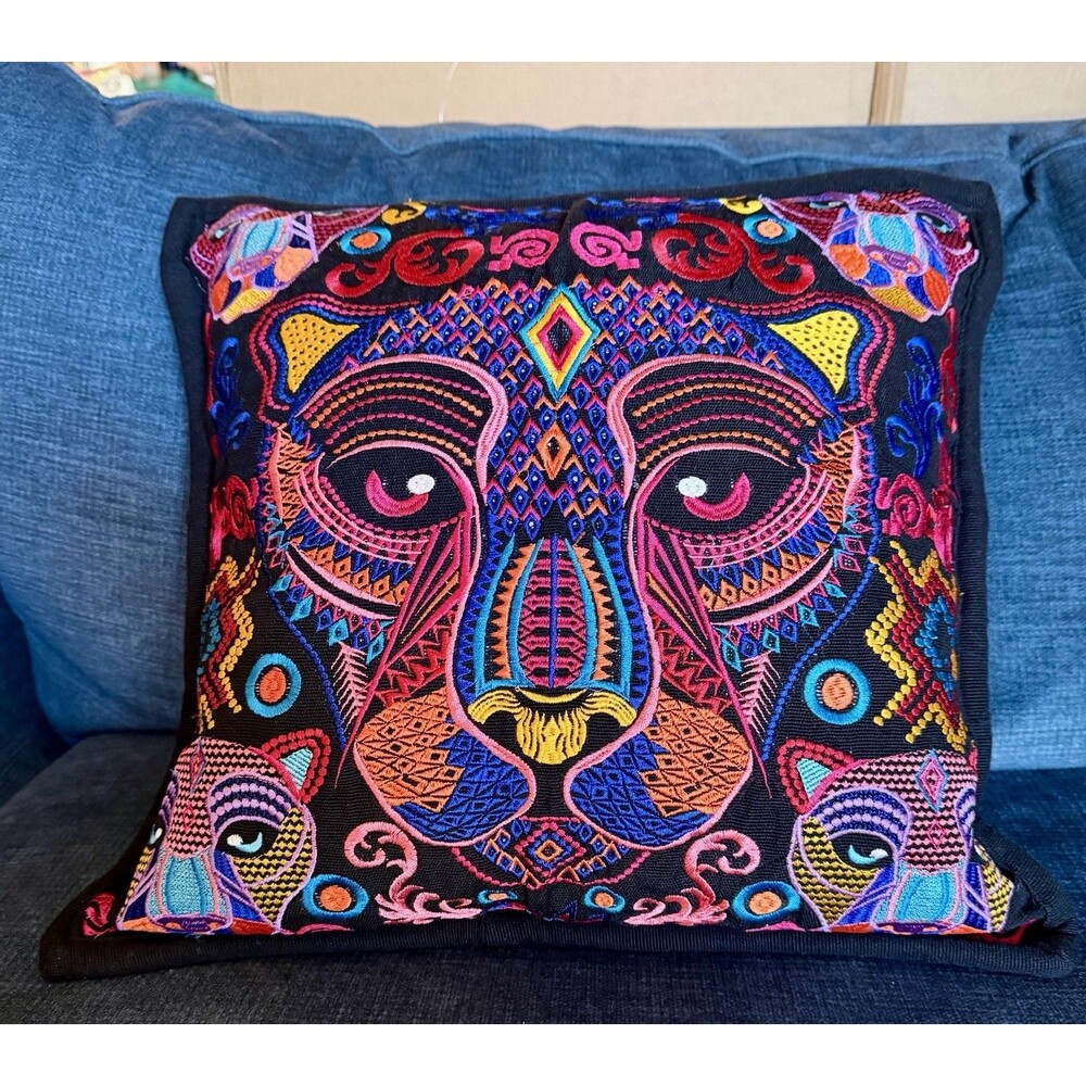 Authentic Vibrant Mexican Embroidered Pillow Cover 18x18